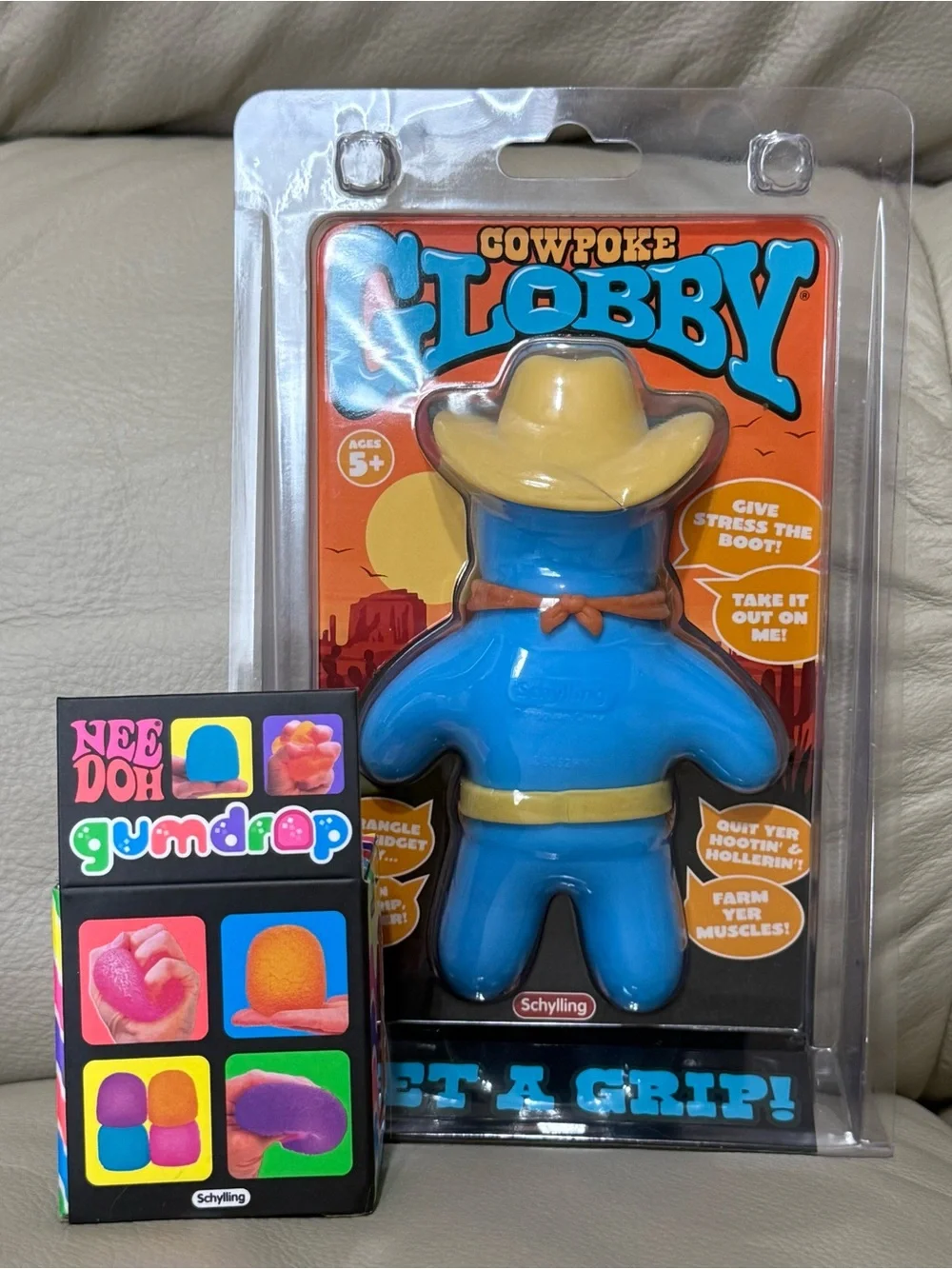 NEW Needoh Orange Gumdrop & Schylling Blue Cowpoke Globby Sugar Squishy Barnyard
